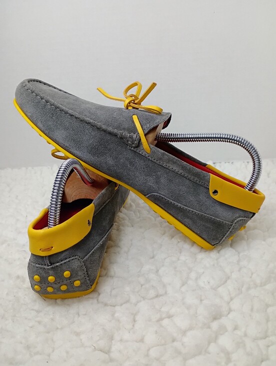 Tod\'s For Ferrari Gray Suede Driving Loafers Moccasins Yellow Trim Mens 6.5 main image 9